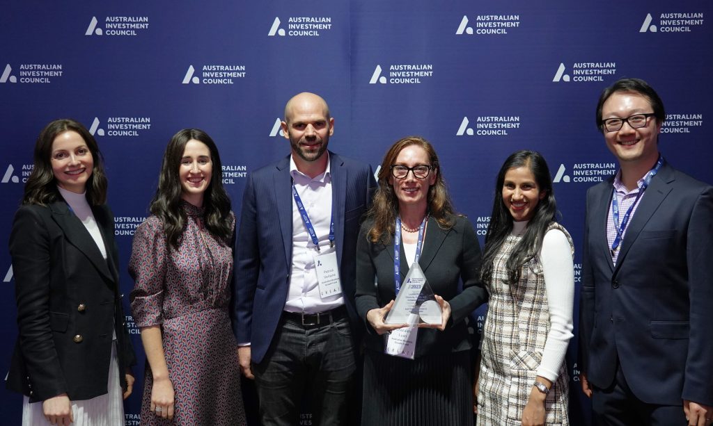 Members of the investment team, pictured at the Investing for Growth Awards: Lucinda Bradshaw, Lori Broner, Patrick Verlaine, Ghazaleh Lyari, Munpreet Soomal and Jack Lin.